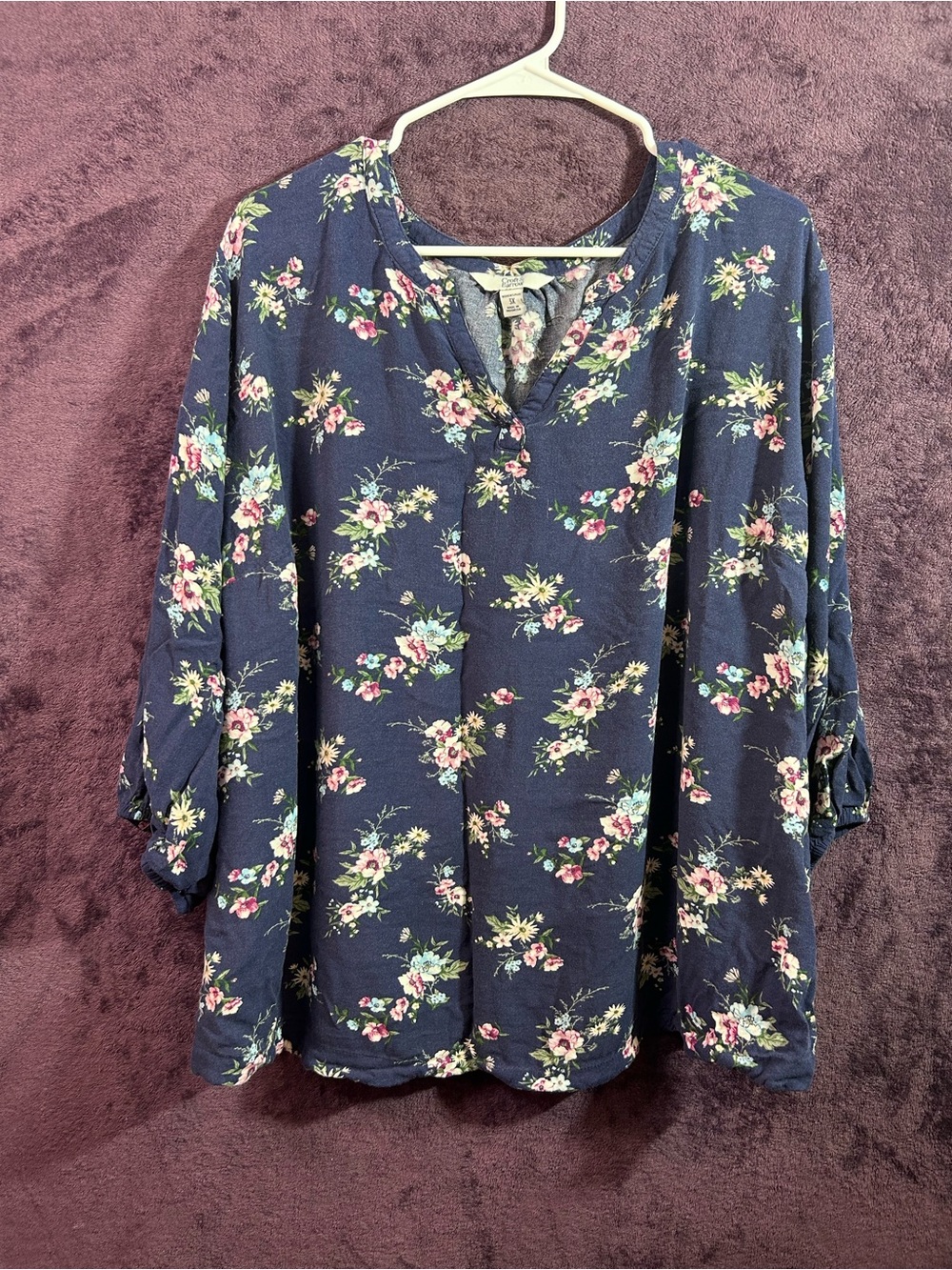 croft & barrow Navy Floral Split-Neck Tunic